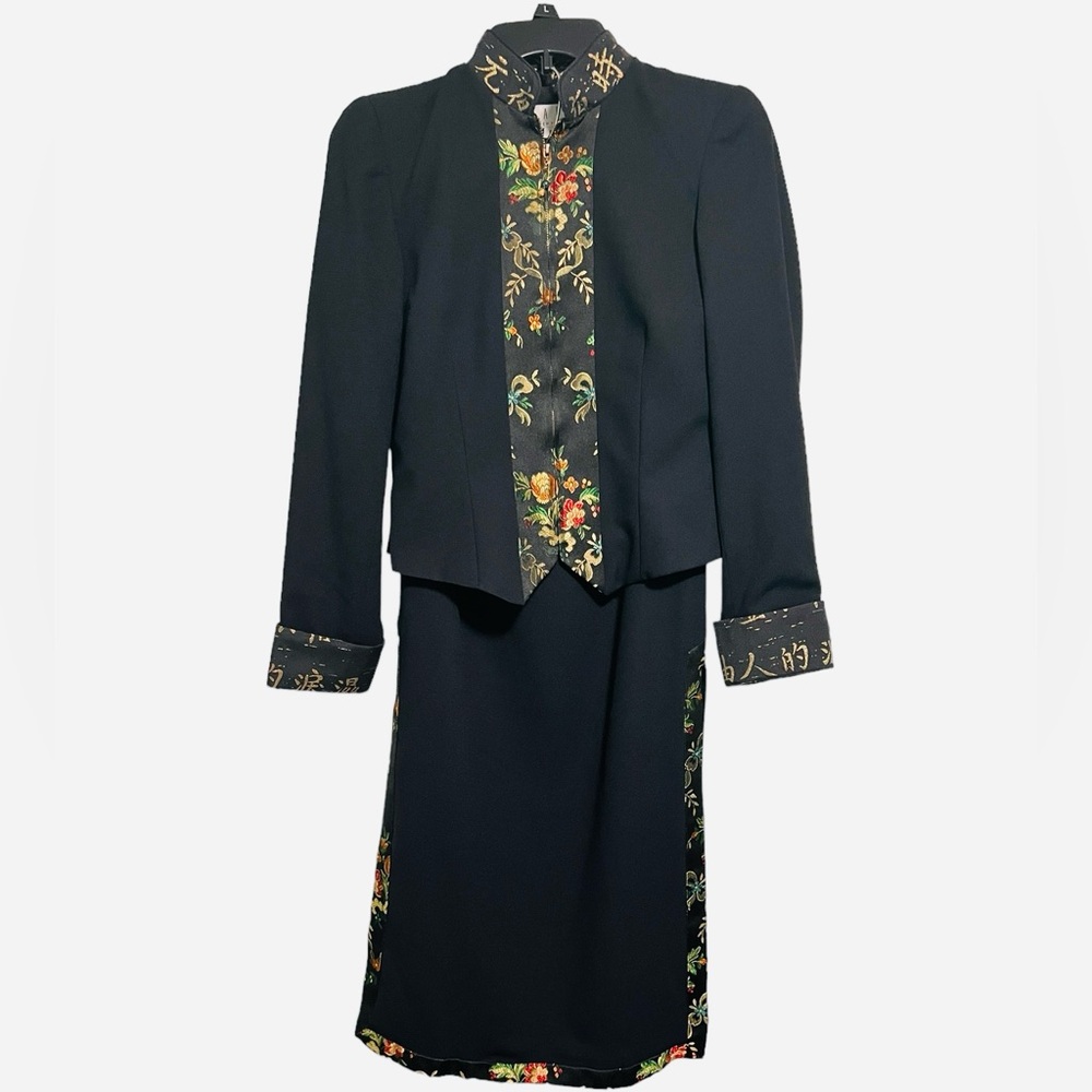TAPP Black Asian Design Two Piece Blazer and Slit Skirt Set Size Small & Size 8